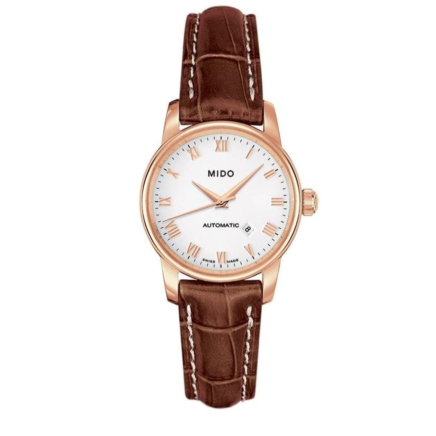 Mido Baroncelli III Automatic White Dial Brown Leather Strap Watch For Women - M7600.3.26.8