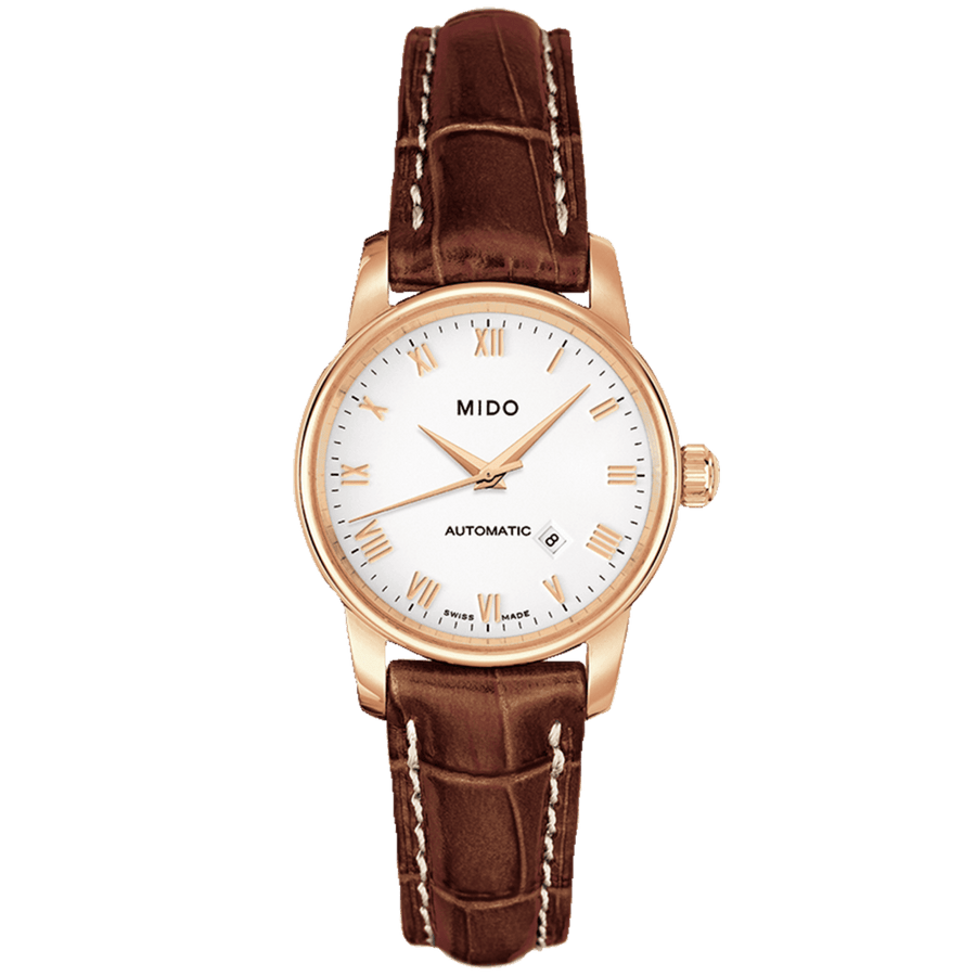 Mido Baroncelli III Automatic White Dial Brown Leather Strap Watch For Women - M7600.3.26.8