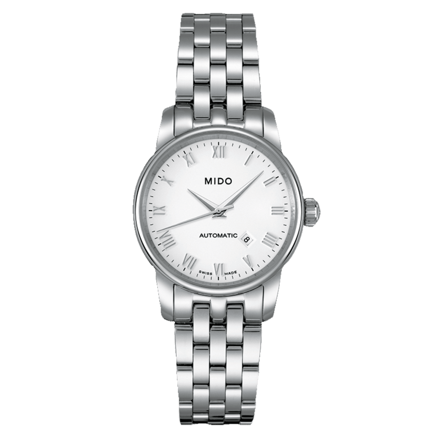 Mido Baroncelli III Automatic White Dial Silver Steel Strap Watch For Women - M7600.4.26.1