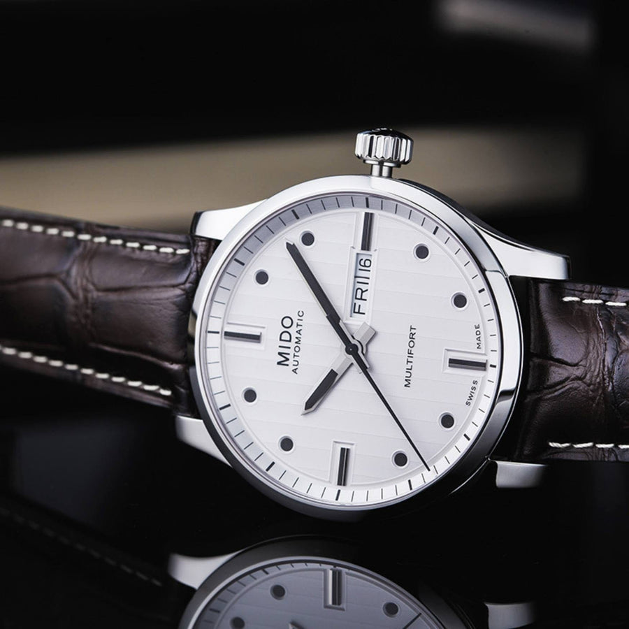 Mido Multifort Automatic Silver Dial Black Leather Strap Watch For Men - M005.430.16.031.80