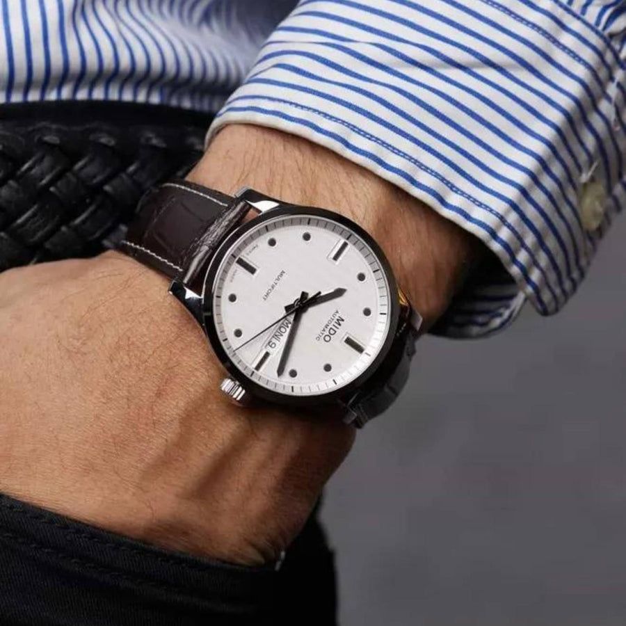 Mido Multifort Automatic Silver Dial Black Leather Strap Watch For Men - M005.430.16.031.80