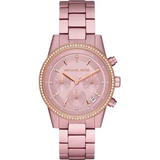 Michael Kors Ritz Chronograph Rose Gold Dial Rose Gold Steel Strap Watch For Women - MK6753