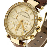 Michael Kors Parker Champagne Dial Brown Leather Strap Watch for Women - MK2249