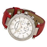 Michael Kors Parker Silver Dial Red Leather Strap Watch for Women - MK2278