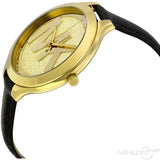 Michael Kors Slim Runway Quartz Gold Dial Black Leather Strap Watch For Women - MK2392