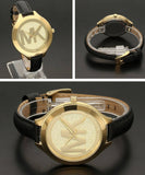 Michael Kors Slim Runway Quartz Gold Dial Black Leather Strap Watch For Women - MK2392