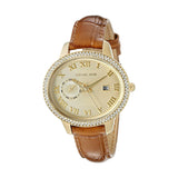 Michael Kors Whitley Quartz Gold Dial Brown Leather Strap Watch For Women - MK2428