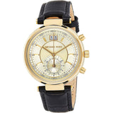 Michael Kors Sawyer Champagne Dial Black Leather Strap Watch for Women - MK2433