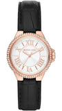 Michael Kors Camille Three-Hand Crystals White Dial Black Leather Strap Watch for Women - MK2962