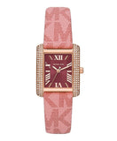 Michael Kors Emery Quartz Diamonds Red Dial Pink Leather Strap Watch For Women - MK2966