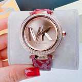 Michael Kors Parker Rose Gold Dial Maroon Leather Strap Watch For Women - MK2974