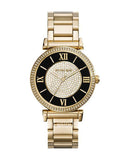 Michael Kors Catlin Black Dial Gold Steel Strap Watch for Women - MK3338