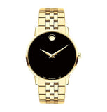 Movado Museum Classic Quartz Black Dial Gold Steel Strap Watch for Men - 0607203