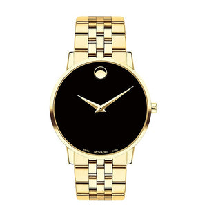 Movado Museum Classic Quartz Black Dial Gold Steel Strap Watch for Men - 0607203