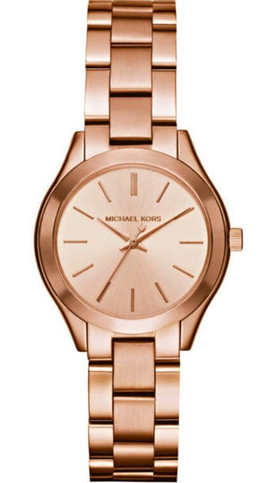 Michael Kors Slim Runway Rose Gold Dial Rose Gold Steel Strap Watch for Women - MK3513