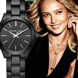 Michael Kors Mini Slim Runway Black Dial Black Steel Strap Watch for Women - MK3587