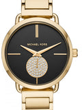 Michael Kors Portia Black Dial Gold Steel Strap Watch for Women - MK3788