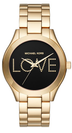 Michael Kors Slim Runway Black Dial Gold Steel Strap Watch for Women - MK3803