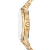 Michael Kors Lexington Three Hand White Dial Gold Steel Strap Watch For Women - MK4492