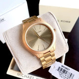 Michael Kors Slim Runway Quartz Gold Dial Gold Steel Strap Watch For Women - MK4501