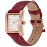 Michael Kors Emery Quartz Diamonds Silver Dial Red Leather Strap Watch For Women - MK4689