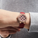 Michael Kors Camille Three Hand Crystals Rose Gold Dial Red Leather Strap Watch For Women - MK4701