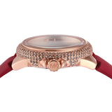 Michael Kors Camille Three Hand Crystals Rose Gold Dial Red Leather Strap Watch For Women - MK4701