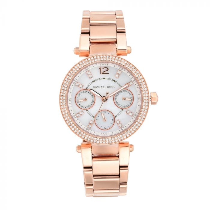 Michael Kors Parker White Dial Rose Gold Steel Strap Watch for Women - MK5616
