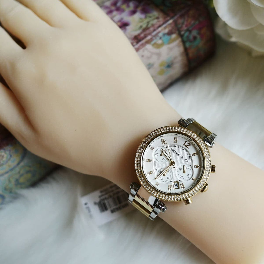 Michael Kors Parker White Dial Two Tone Steel Strap Watch for Women - MK5626