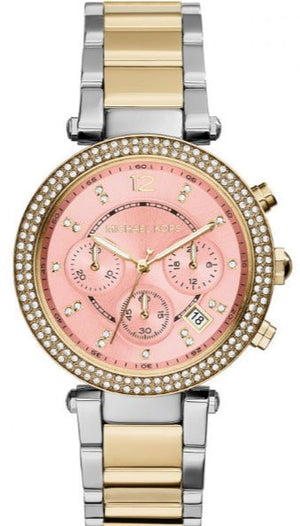 Michael Kors Parker Pink Dial Two Tone Steel Strap Watch for Women - MK6140