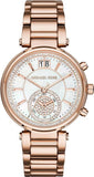 Michael Kors Sawyer Mother of Pearl White Dial Rose Gold Steel Strap Watch for Women - MK6282