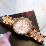 Michael Kors Ritz Chronograph Rose Gold Dial Rose Gold Steel Strap Watch For Women - MK6485