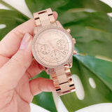 Michael Kors Ritz Chronograph Rose Gold Dial Rose Gold Steel Strap Watch For Women - MK6598