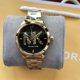 Michael Kors Runway Quartz Black Dial Gold Steel Strap Watch For Women - MK6682