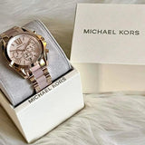 Michael Kors Bradshaw Chronograph Pink Dial Two Tone Steel Strap Watch For Women - MK6830