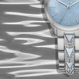 Michael Kors Runway Mercer Quartz Mother of Pearl Blue Dial Silver Steel Strap Watch For Women - MK6857