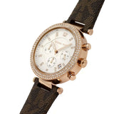 Michael Kors Parker Chronograph White Dial Brown Leather Strap Watch For Women - MK6917