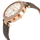 Michael Kors Parker Chronograph White Dial Brown Leather Strap Watch For Women - MK6917