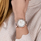 Michael Kors Parker Chronograph White Dial Pink Leather Strap Watch For Women - MK6935