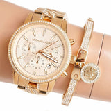 Michael Kors Ritz Chronograph Gold Dial Gold Steel Strap Watch For Women - MK6937