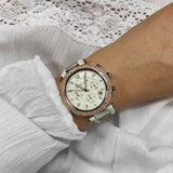 Michael Kors Parker Chronograph White Dial Two Tone Leather Strap Watch For Women - MK6950