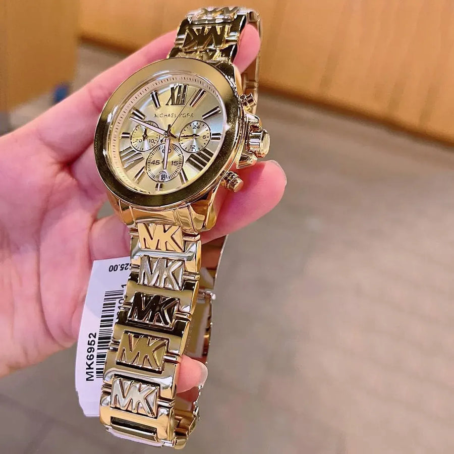 Michael Kors Wren Chronograph Gold Dial Gold Steel Strap Watch for Women - MK6952
