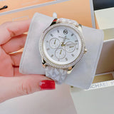 Michael Kors Tibby Multifunction Silver Dial White Leather Strap Watch For Women - MK6967