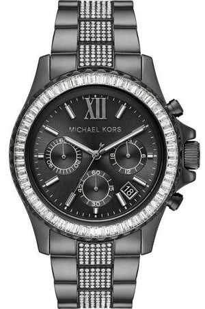 Michael Kors Everest Chronograph Black Dial Grey Steel Strap Watch For Women - MK6974