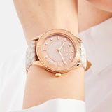 Michael Kors Runway Quartz Rose Gold Dial White Leather Strap Watch For Women - MK6980