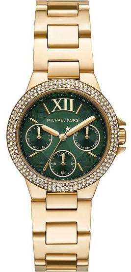 Michael Kors Camille Multifunction Green Dial Gold Steel Strap Watch For Women - MK6981