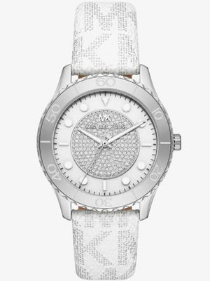 Michael Kors Runway Three Hand White Dial White Leather Strap Watch For Women - MK6998