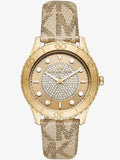 Michael Kors Runway Three Hand Quartz Gold Dial Brown Leather Strap Watch For Women - MK6999