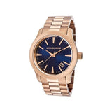 Michael Kors Runway Blue Dial Rose Gold Stainless Steel Strap Watch for Women - MK7065