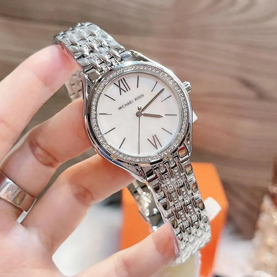 Michael Kors Mindy White Dial Silver Steel Strap Watch For Women - MK7075